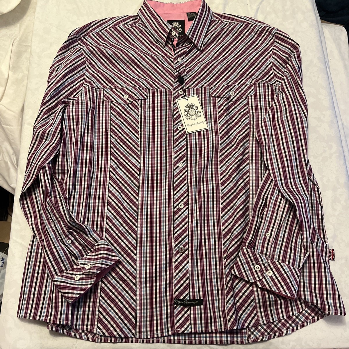 english laundry dress shirts christopher wicks English Laundry By Christopher Wicks NWT XXL Shirt Red Blue Black Stripes