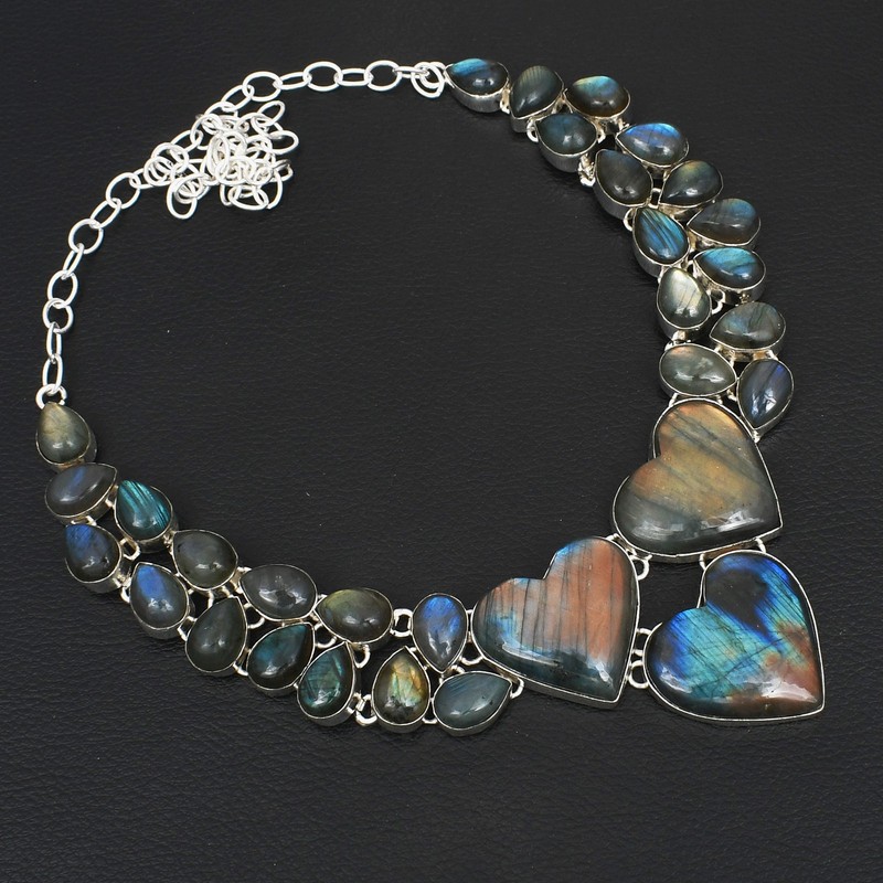 Labradorite Gemstone Handmade Big Necklace Jewelry Gift For Her 100 Gms LBN-9471