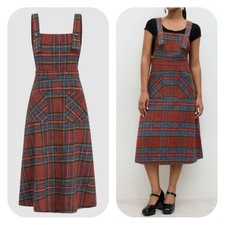 Cider XXS red plaid pinafore midi dress 