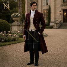 Men's Burgundy Victorian Tailcoat Regency Frock Coat Steampunk Formal Jacket