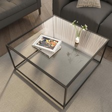 Glass Coffee Table Modern Center Table,Minimalist Sofa Black 