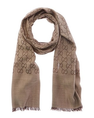 Gucci Logo Small Jacquard Wool & Silk-Blend Scarf Women's Brown | eBay