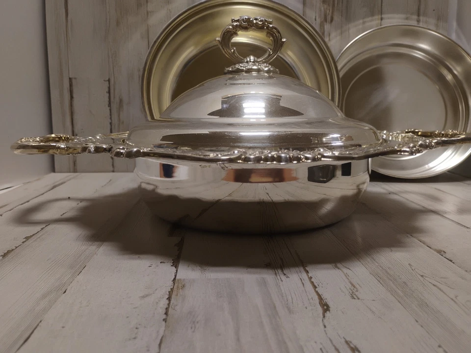Plato para servir/cazuela cubierto de 4 piezas plateado de colección/plata Sheridan Foto 4 de 4