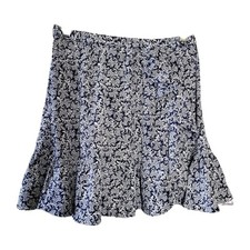 Image of Michael Kors Mini Skirt Womens XS Black White Leaf Ruffles Flowy Feminine New