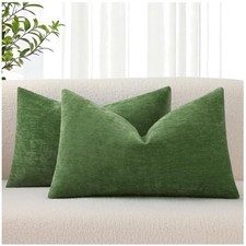 Chic 12x20 Inch Chenille Throw Pillow Covers in Soft Moss Green - Pack of 2