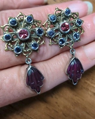 Beautiful Mars And Valentine Sterling Carved Tourmaline And Gemstone Dangling...