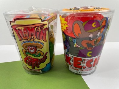 Vintage Check E Cheese Play Toy Bucket & Flamin Pepper Original Container Lot 2