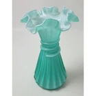 New ListingFenton Stacked Wheat Teal Opalescent Ruffled Art Glass Vase 7.25" MCM Vintage