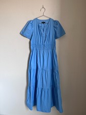 Quince Organic Cotton Poplin Tiered Maxi Dress in Cornflower Blue Size MEDIUM