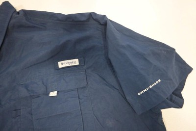 Chemise Columbia PFG Pour Homme, Manches Courtes, Bleu Foncé, Taille 4XLT (grande Taille), Anti-UV