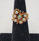 Stunning Genuine Opal Solid 10k Yellow Gold Butterfly Ring Detailed Filigree  — photo 2