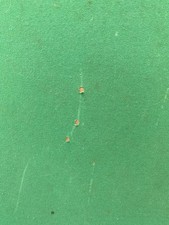 Small table top (no legs) pool table used with some marking. Also cues and balls