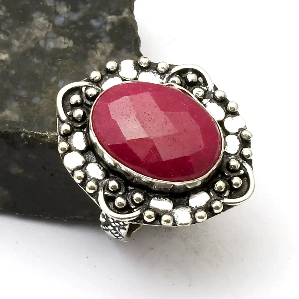 Simulierter Rubin Edelstein ethnischer handgefertigter Ring Schmuck Geschenk US-Größe - 8,75 AR 33169