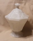 Vintage Octagonal Milk Glass Pedestal Covered Candy Dish — photo 1
