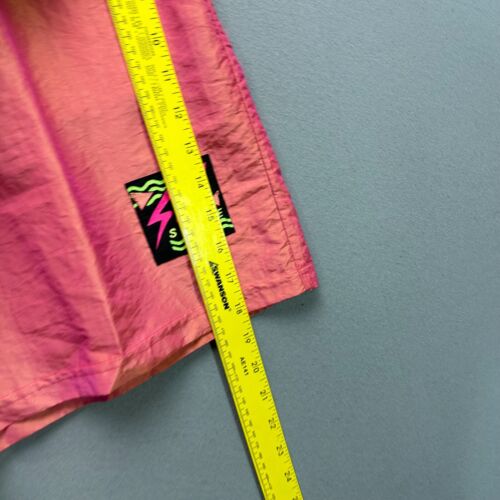Vtg 80s SURF STYLE Shorts Mens XL Iridescent Orange Pink Coral Neon Logo USA - Picture 4 of 15