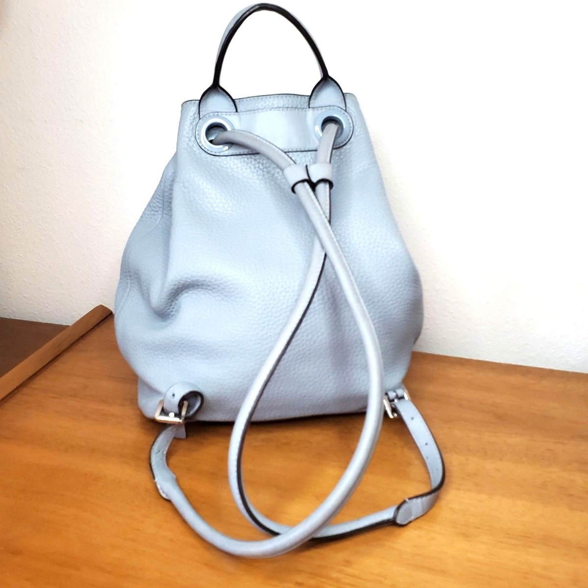 Michael Kors Dalia Drawstring Backpack Powder Blue Pebbled  display picture 3