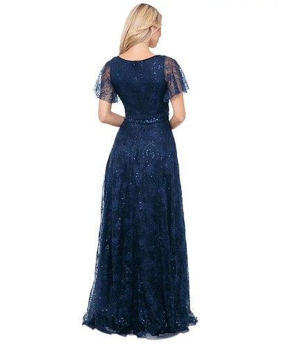 Betsy & AdamWomen's V-Neck Short-Sleeve Sequined Lace Dress - Navy - Size 10 - Picture 2 of 2