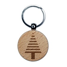 Striped Pine Woodland Tree Engraved Wood Round Keychain Tag Charm