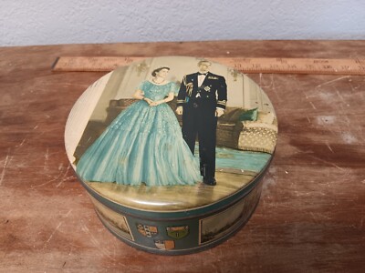 Queen Elizabeth & Prince Philip 7'' Diameter Tin  1950's