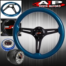 Quick Release For 90-93 Integra Blue Wood Black Center Deep Dish Steering Wheel
