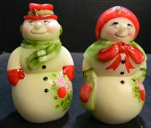 Fenton LE Hand Painted Snowman Couple Figurines  w/ Ornaments Kibbe #8/16 (2017)