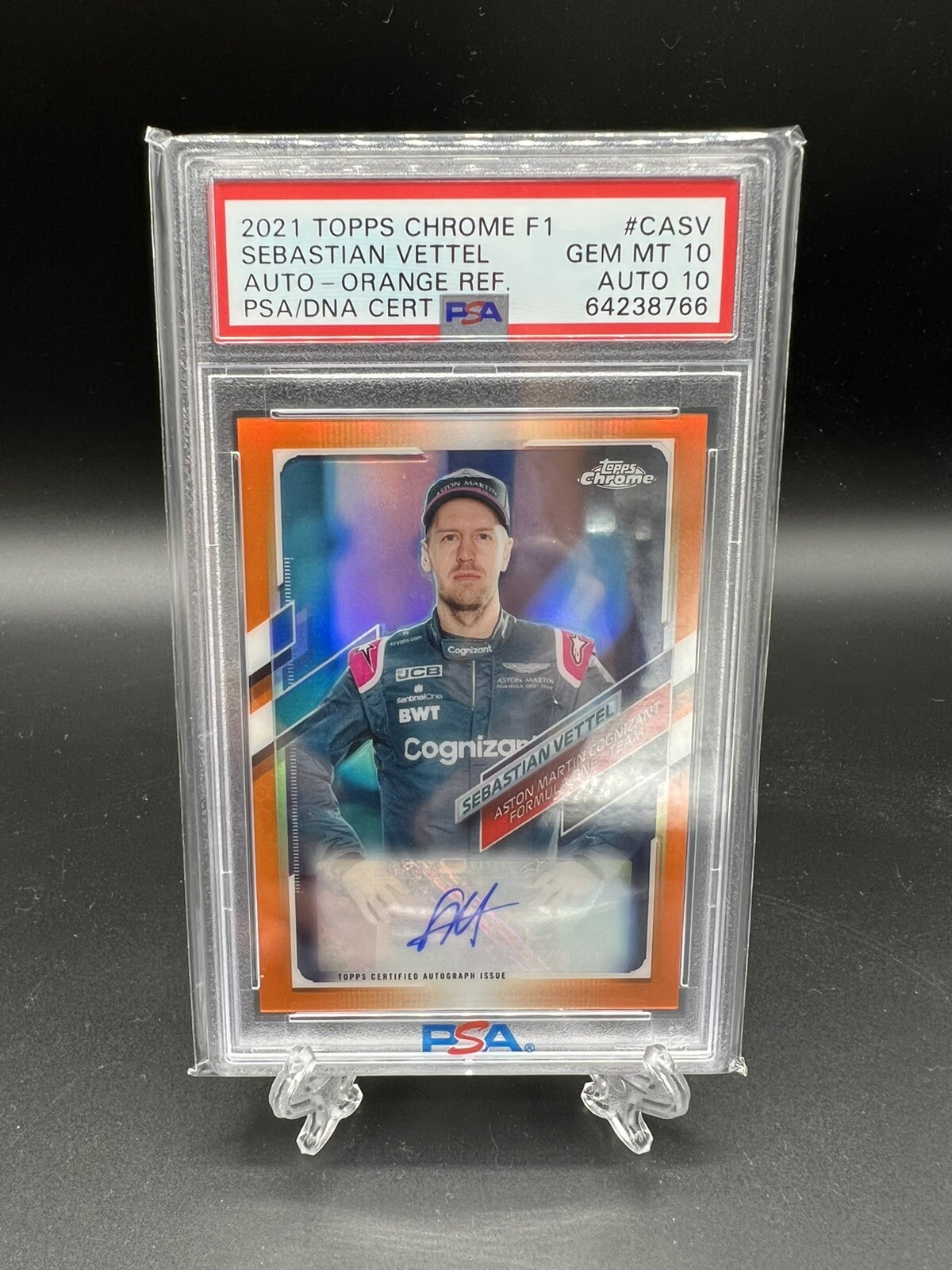 2021 Topps Chrome F1 Sebastian Vettel Orange Refractor Auto /25 PSA 10 Auto 10