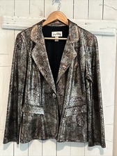 Joseph Ribkoff Women s SZ 12 Brown/Gold Blazer 3/4 Sleeve Collar Lapel 1-Button