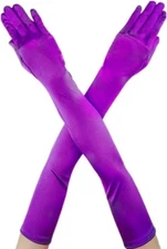 Bridal Prom Costume Adult Satin Gloves Purple Solid Shoulder Length Party New