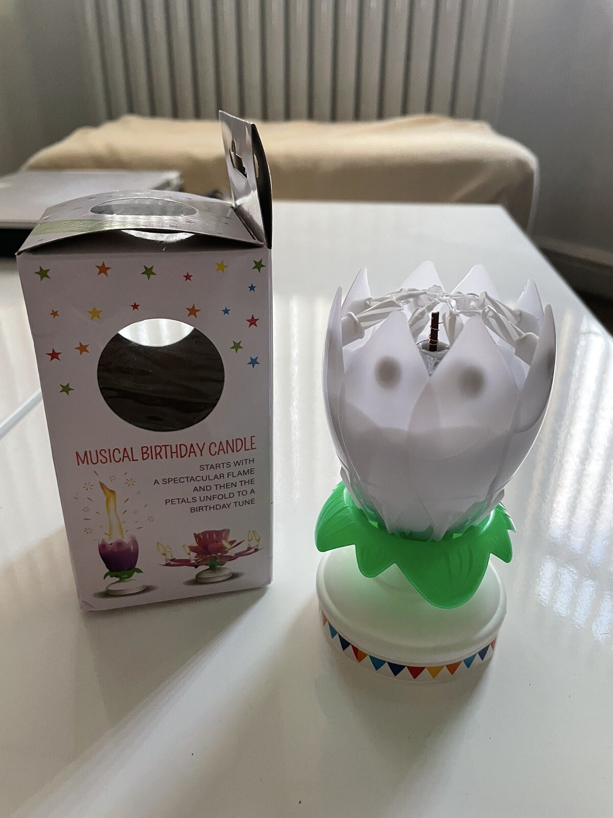 Musical Flower Birthday Candle White Lotus Light Celebration Cake