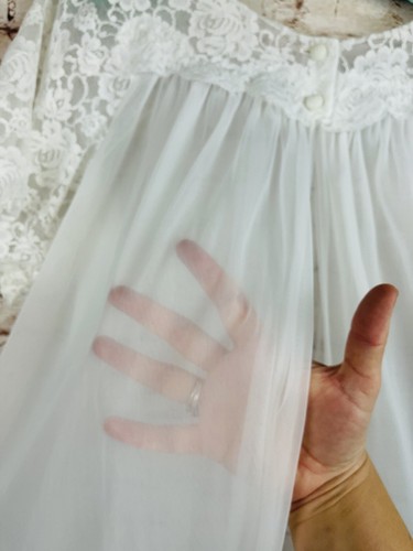 Vintage Sears White Double Sheer Chiffon Lace Bridal Peignoir Robe sz 34 LOVELY - Picture 4 of 12