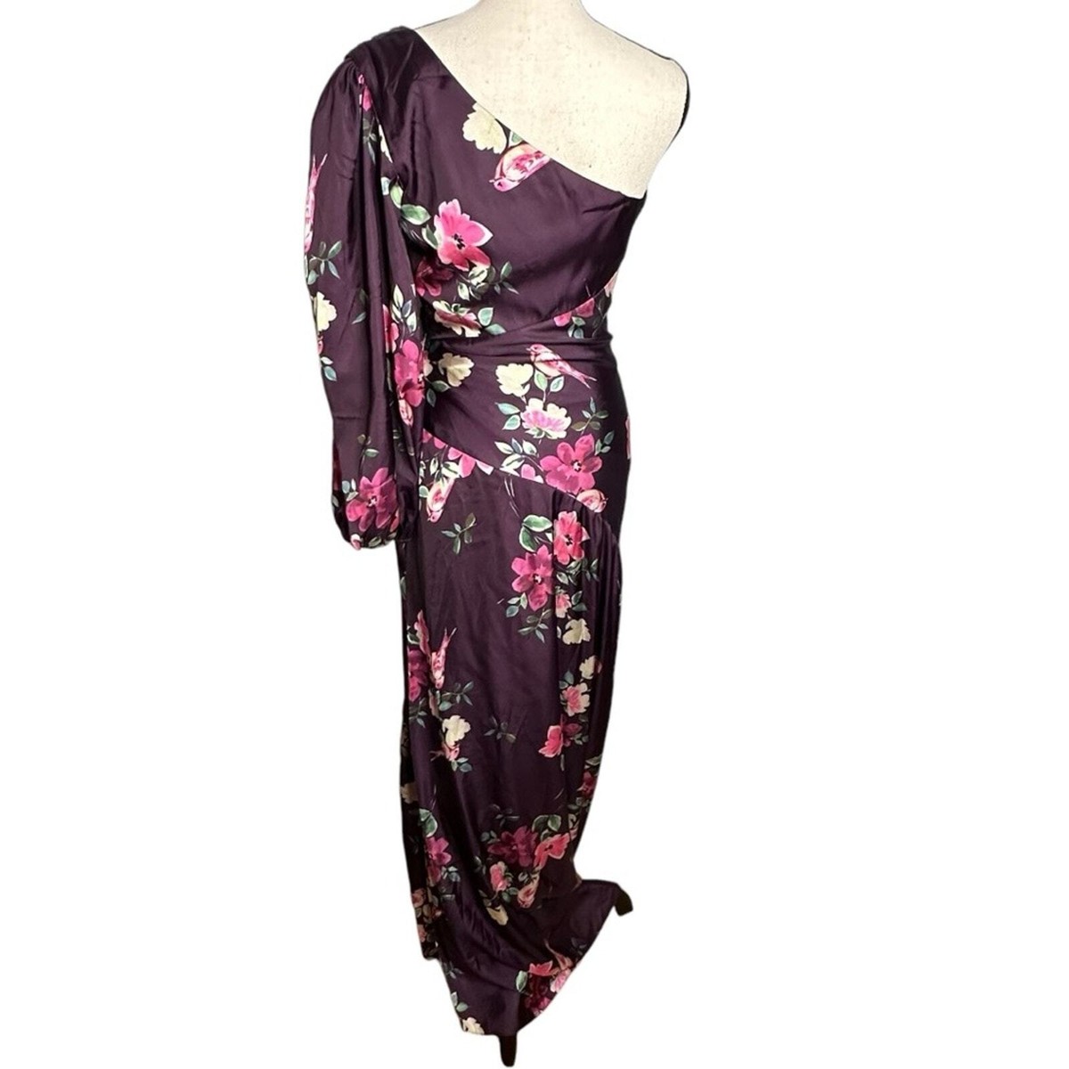 Mac Duggal Plum Floral Print One Sleeve Gown Dress NEW Size