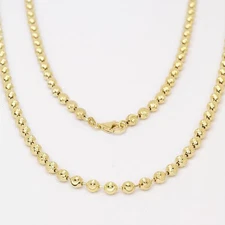 Men's Gold Plated .925 Sterling Silver Diamond Cut Moon Ball Bead Chain  
