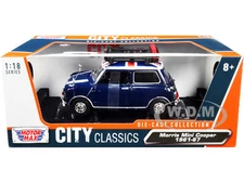 1961-67 MORRIS MINI COOPER RHD ROOF RACK & BRITISH FLAG BLUE 1/18 MOTORMAX 79741