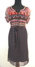 $150 Nine West Retro Boho Multi Colored 100% Silk Belted Dress Size 6