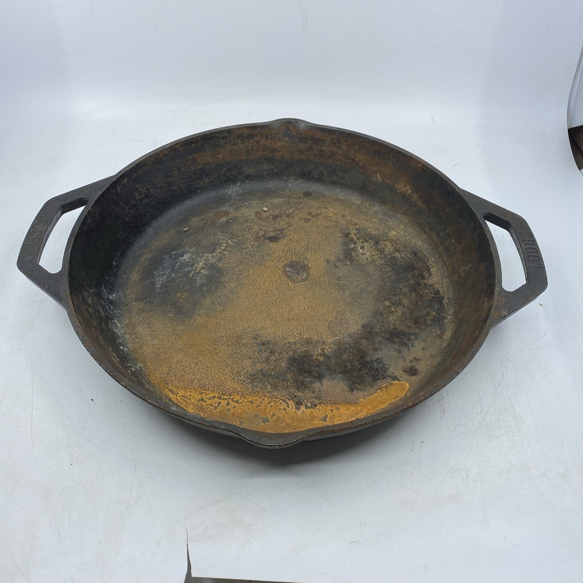 LODGE CAST IRON SKILLET #1 VTG SEASONED DUAL HANDLE BLK PAN 12 IN