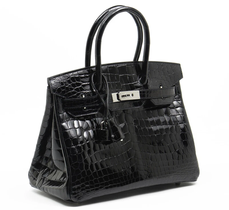 BRAND NEW EXOTIC HERMES BIRKIN 30cm SHINY BLACK CROC CROCODILE PHW BAG  HANDBAG