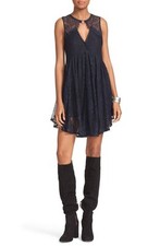NWT:  Free People Don't You Dare Lace Mini Dress in Black Combo  Sz: XS