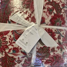 Nuovo ~ Trapunta Pottery Barn Jane fatta a mano stampa floreale a blocchi ~ rosso ~ regina reversibile