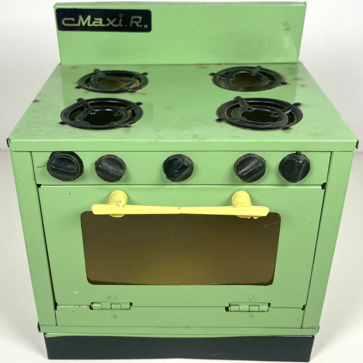 Maxi R Vintage Metal Toy Stove Oven Green 5” Doll Play House Mid Century  Modern