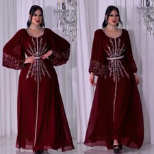 Chiffon Abaya Women Muslim Long Maxi Dress Rhinestone Kaftan Turkey Robes Arab