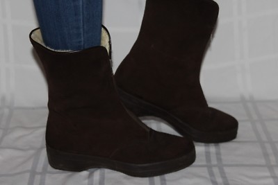 BATA Choc Brown Suede Sheepskin Lined Zip Winter Boots Sz 8 Made in ENGLAND