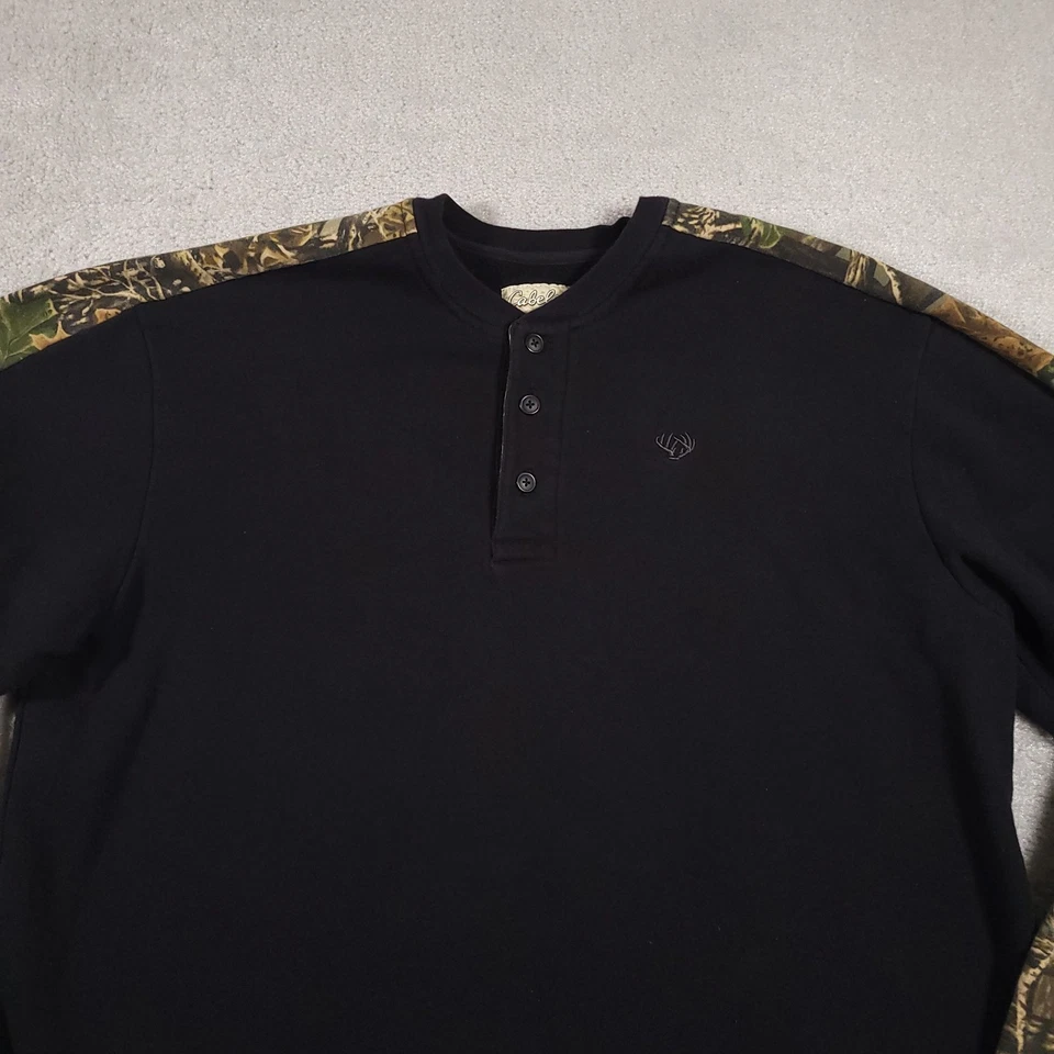 Cabela's Henley Sweatshirt Mens XL Black Long Sleeve Pullover Camo Stripe - Image 3 of 4