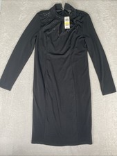 Thalia Sodi Sheath Midi Dress Women's MEdium Black New long sleeve embellished