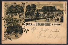 Lithographie Reinbek, Gasthaus Harmonie mit Garten 1904 