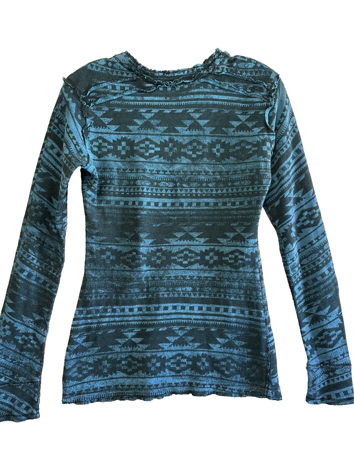 Affliction Reversible Women's Thermal Shirt Size Small Blue Long Sleeve Vintage - Изображение 3 из 4