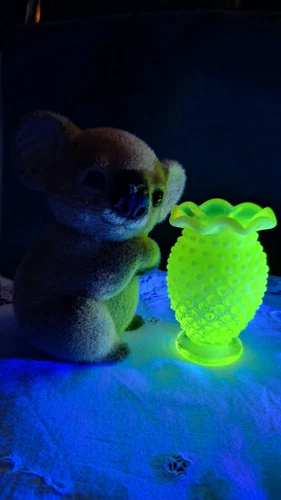 FENTON TOPAZ OPALESCENT HOBNAIL MINI VASE 3 12" PRODUCED 1941-1943 VASELINE