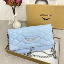 Zadig Voltaire Rock Wing Blue Quilted Leather Bag Chain Crossbody 24x15cm