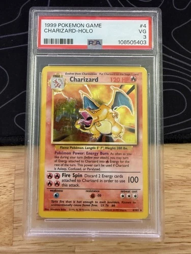 Pokémon 1999 Base Set Charizard Holo Rare PSA 3 4/102 English
