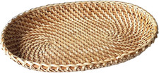 Natural Rattan Bread Basket for Serving 12X8X2  Oval Wicker Fruit Tray Handmade