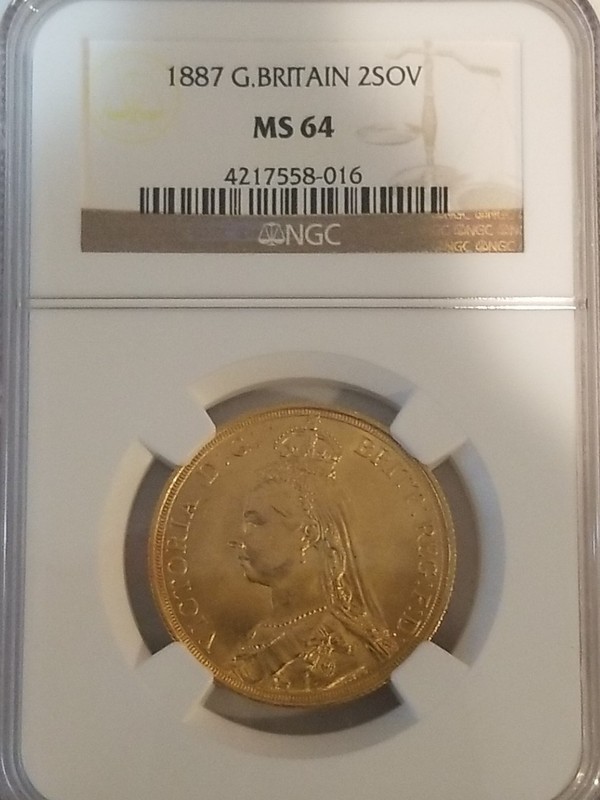 Very Rare UK  1887 Great Britain 2 Sovereign ENGLAND QUEEN VICTORIA NGC MS 64